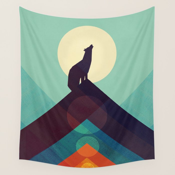Howling Wild Wolf Wall Tapestry Gallery Image 1