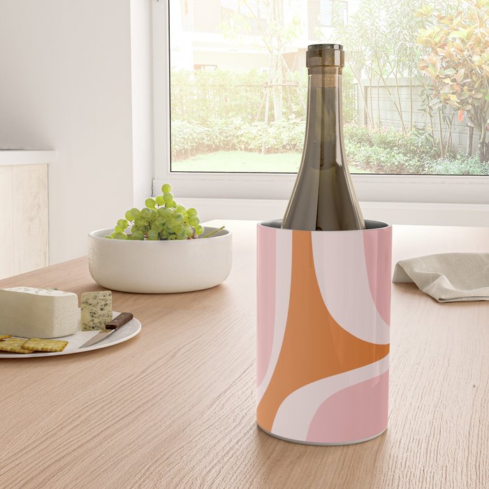 Retro Groove Pink and Orange - Cheerful Abstract Minimalist Pattern Wine Chiller Gallery Image 4
