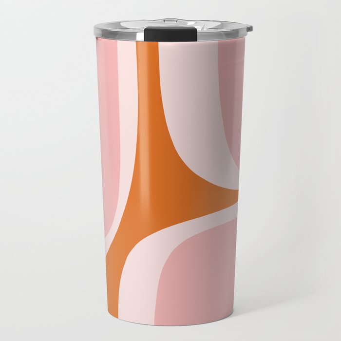 Retro Groove Pink and Orange - Cheerful Abstract Minimalist Pattern Travel Mug Gallery Image 1