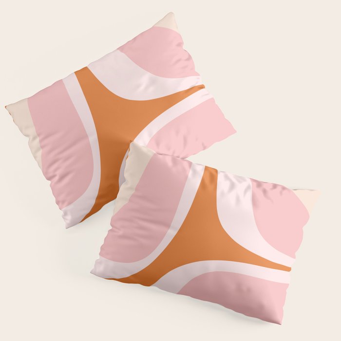 Retro Groove Pink and Orange - Cheerful Abstract Minimalist Pattern Pillow Sham Gallery Image 1