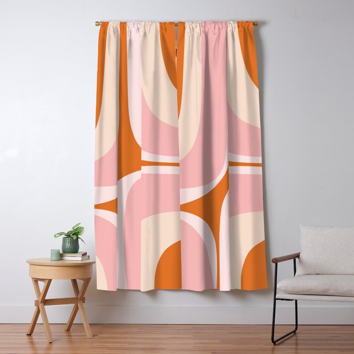 Retro Groove Pink and Orange - Cheerful Abstract Minimalist Pattern Window Curtain Gallery Image 5