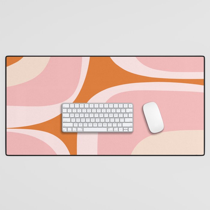 Retro Groove Pink and Orange - Cheerful Abstract Minimalist Pattern Desk Mat Gallery Image 1