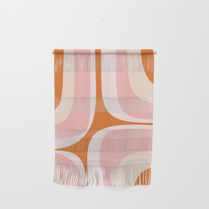 Retro Groove Pink and Orange - Cheerful Abstract Minimalist Pattern Wall Hanging Gallery Image 1