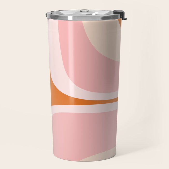 Retro Groove Pink and Orange - Cheerful Abstract Minimalist Pattern Travel Mug Gallery Image 2