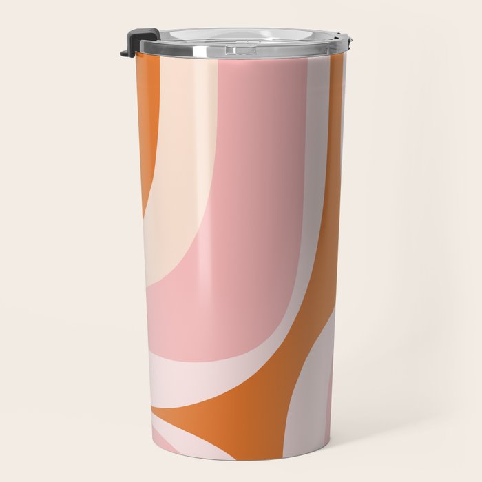 Retro Groove Pink and Orange - Cheerful Abstract Minimalist Pattern Travel Mug Gallery Image 3