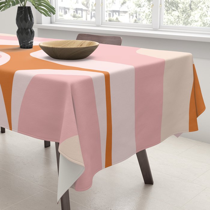 Retro Groove Pink and Orange - Cheerful Abstract Minimalist Pattern Tablecloth Gallery Image 3