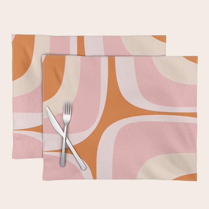 Retro Groove Pink and Orange - Cheerful Abstract Minimalist Pattern Placemat Gallery Image 1