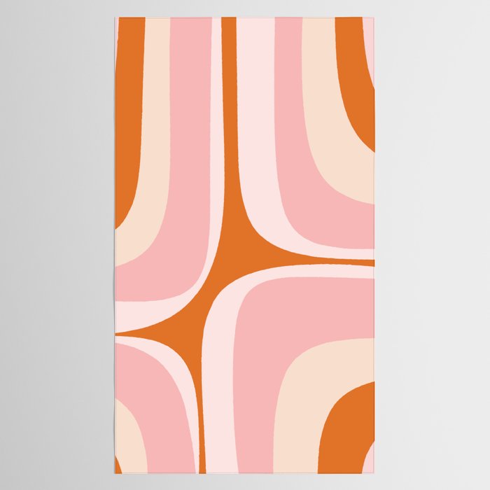 Retro Groove Pink and Orange - Cheerful Abstract Minimalist Pattern Tablecloth Gallery Image 2