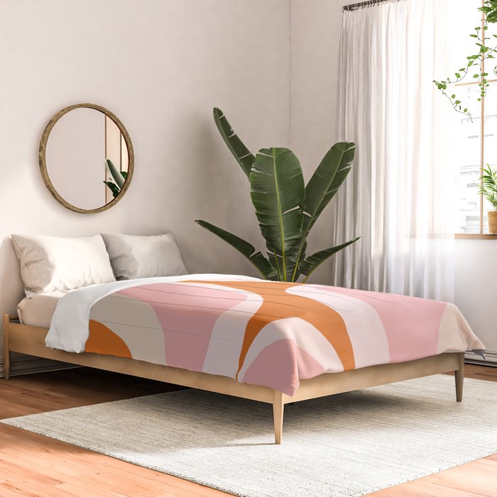 Retro Groove Pink and Orange - Cheerful Abstract Minimalist Pattern Comforter Gallery Image 2