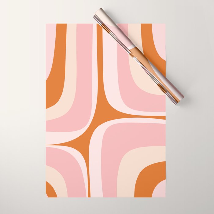 Retro Groove Pink and Orange - Cheerful Abstract Minimalist Pattern Wrapping Paper Gallery Image 1
