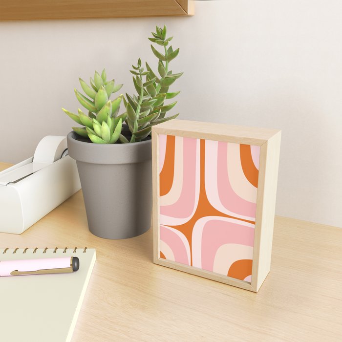 Retro Groove Pink and Orange - Cheerful Abstract Minimalist Pattern Mini Art Print Gallery Image 2