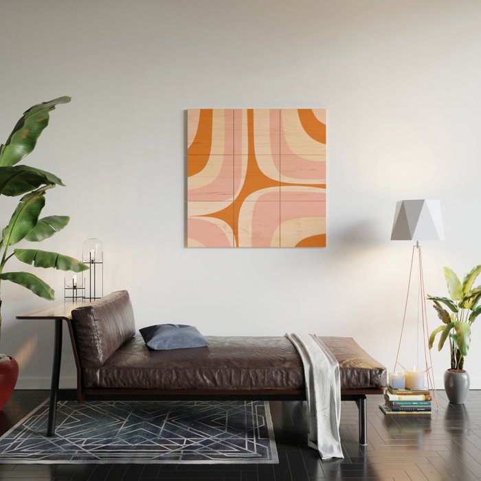 Retro Groove Pink and Orange - Cheerful Abstract Minimalist Pattern Wood Wall Art Gallery Image 2