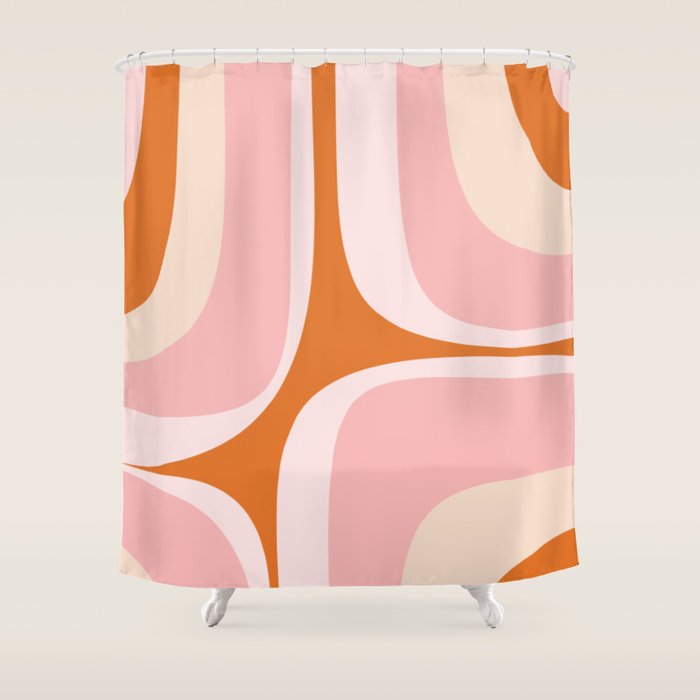 Retro Groove Pink and Orange - Cheerful Abstract Minimalist Pattern Shower Curtain Gallery Image 1