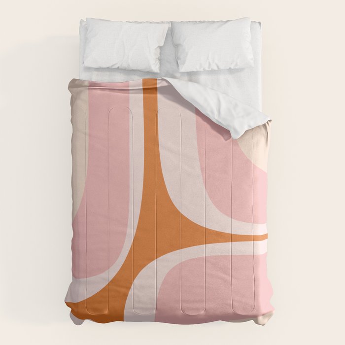 Retro Groove Pink and Orange - Cheerful Abstract Minimalist Pattern Comforter Gallery Image 6