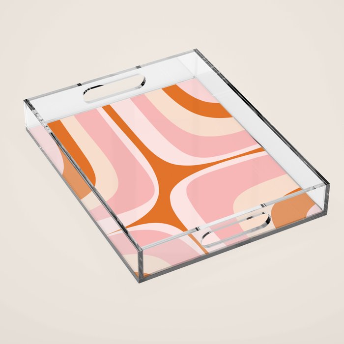 Retro Groove Pink and Orange - Cheerful Abstract Minimalist Pattern Acrylic Tray Gallery Image 1