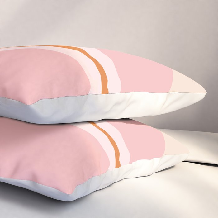 Retro Groove Pink and Orange - Cheerful Abstract Minimalist Pattern Pillow Sham Gallery Image 3
