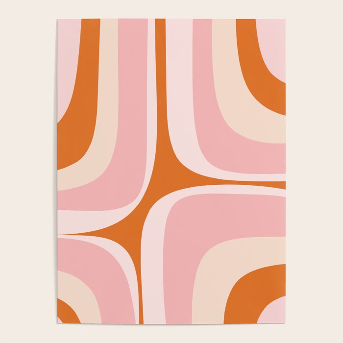Retro Groove Pink and Orange - Cheerful Abstract Minimalist Pattern Poster Gallery Image 4