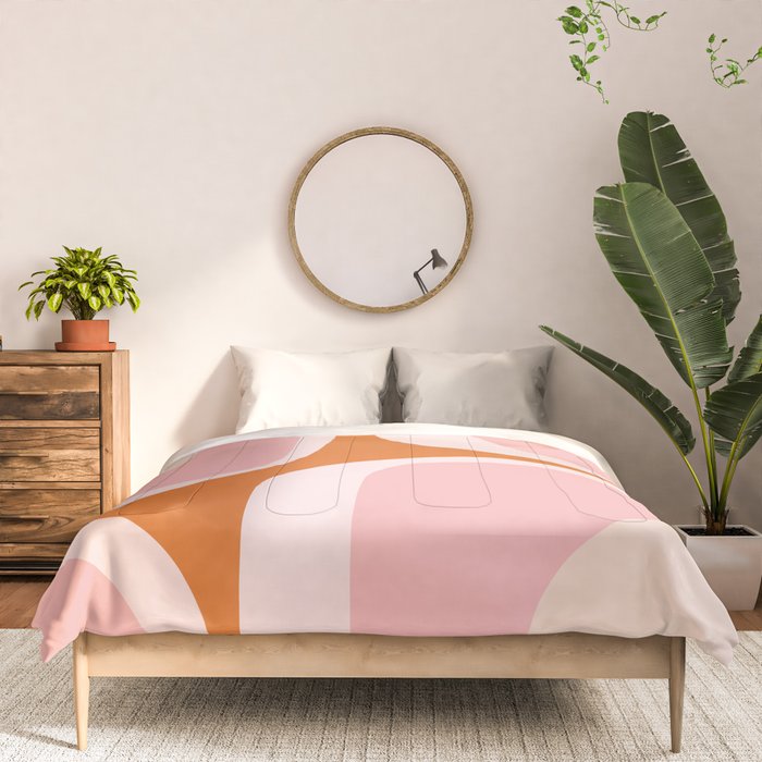 Retro Groove Pink and Orange - Cheerful Abstract Minimalist Pattern Comforter Gallery Image 3