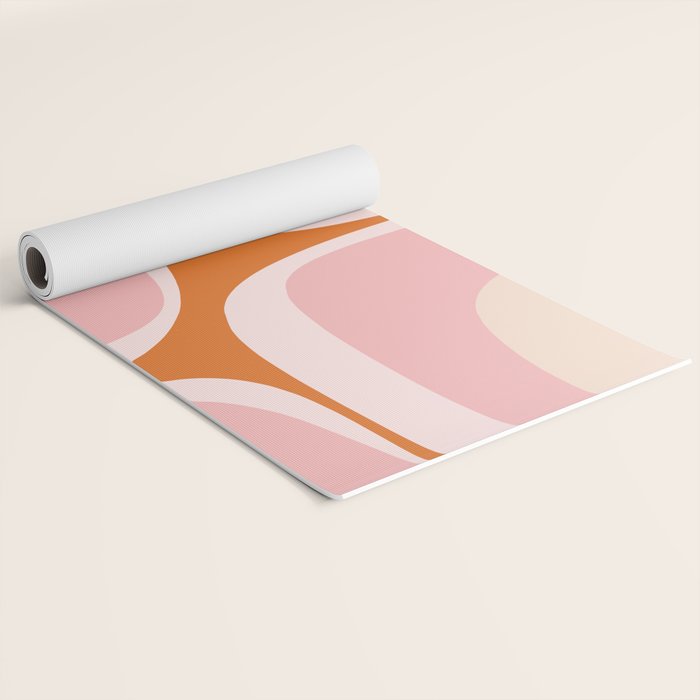 Retro Groove Pink and Orange - Cheerful Abstract Minimalist Pattern Yoga Mat Gallery Image 2