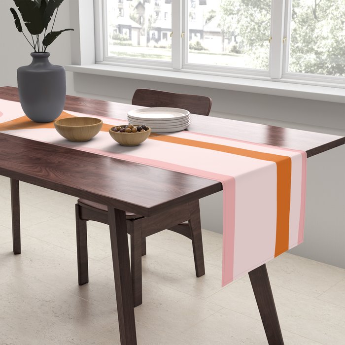 Retro Groove Pink and Orange - Cheerful Abstract Minimalist Pattern Table Runner Gallery Image 2
