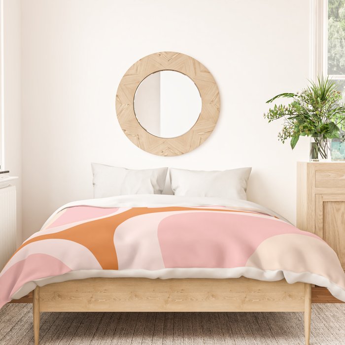 Retro Groove Pink and Orange - Cheerful Abstract Minimalist Pattern Duvet Cover Gallery Image 3