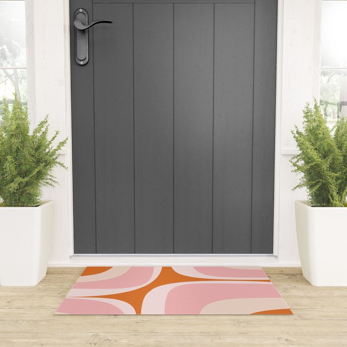 Retro Groove Pink and Orange - Cheerful Abstract Minimalist Pattern Welcome Mat Gallery Image 3
