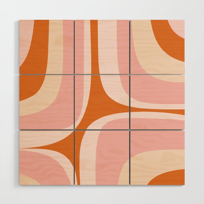 Retro Groove Pink and Orange - Cheerful Abstract Minimalist Pattern Wood Wall Art Gallery Image 1