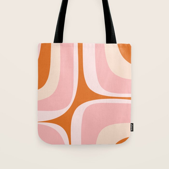 Retro Groove Pink and Orange - Cheerful Abstract Minimalist Pattern Tote Bag Gallery Image 1