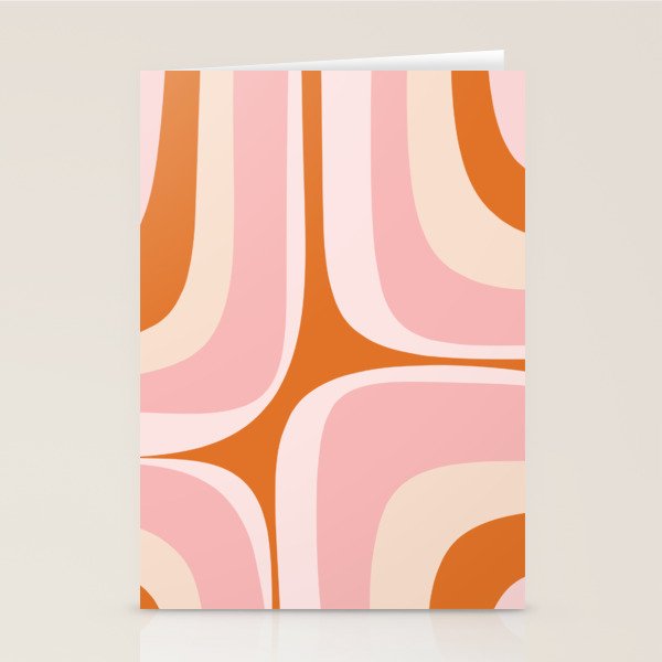 Retro Groove Pink and Orange - Cheerful Abstract Minimalist Pattern Stationery Card Gallery Image 1