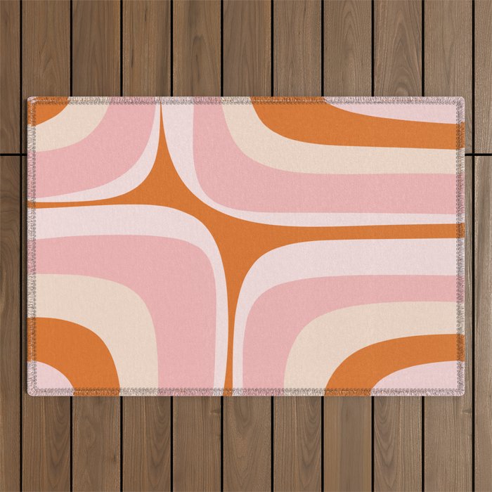 Retro Groove Pink and Orange - Cheerful Abstract Minimalist Pattern Outdoor Rug Gallery Image 1