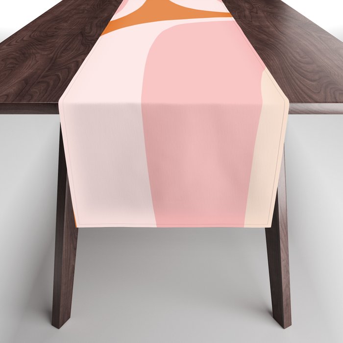 Retro Groove Pink and Orange - Cheerful Abstract Minimalist Pattern Table Runner Gallery Image 1