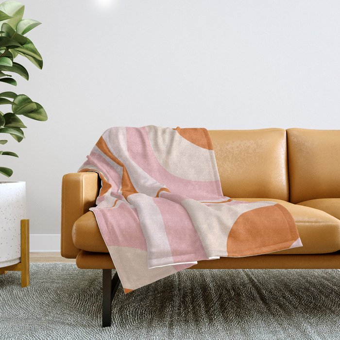 Retro Groove Pink and Orange - Cheerful Abstract Minimalist Pattern Throw Blanket Gallery Image 1