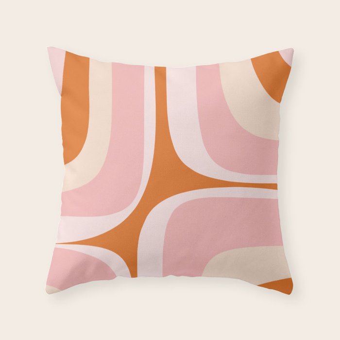 Retro Groove Pink and Orange - Cheerful Abstract Minimalist Pattern Throw Pillow Gallery Image 6