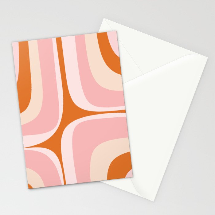 Retro Groove Pink and Orange - Cheerful Abstract Minimalist Pattern Stationery Card Gallery Image 2