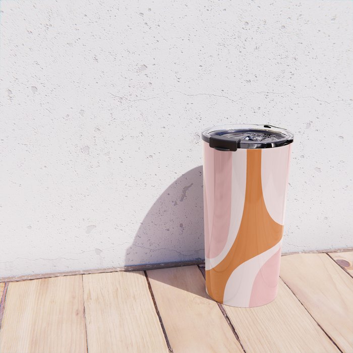 Retro Groove Pink and Orange - Cheerful Abstract Minimalist Pattern Travel Mug Gallery Image 4