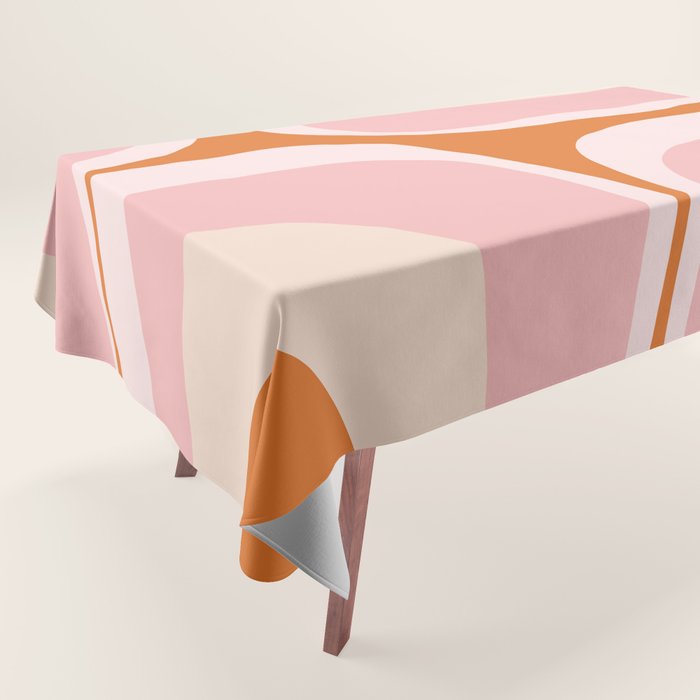 Retro Groove Pink and Orange - Cheerful Abstract Minimalist Pattern Tablecloth Gallery Image 1