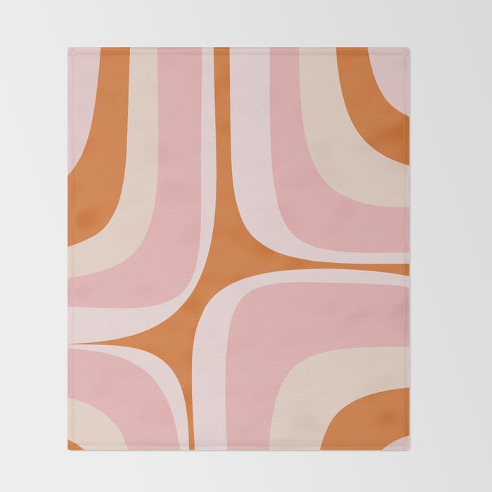 Retro Groove Pink and Orange - Cheerful Abstract Minimalist Pattern Throw Blanket Gallery Image 2