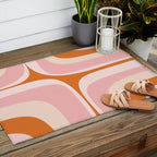 Retro Groove Pink and Orange - Cheerful Abstract Minimalist Pattern Outdoor Rug Gallery Image 2