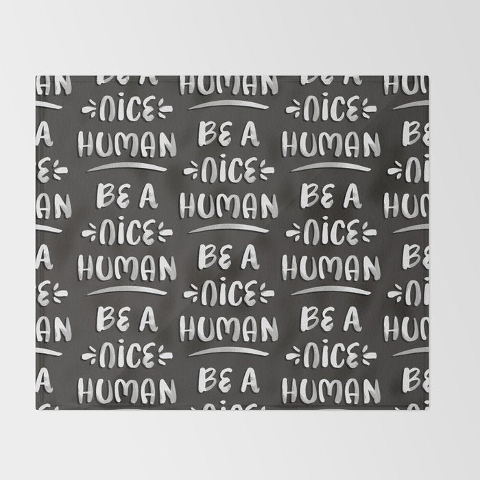 Be a Nice Human - White Type on Black Palette Throw Blanket Gallery Image 2
