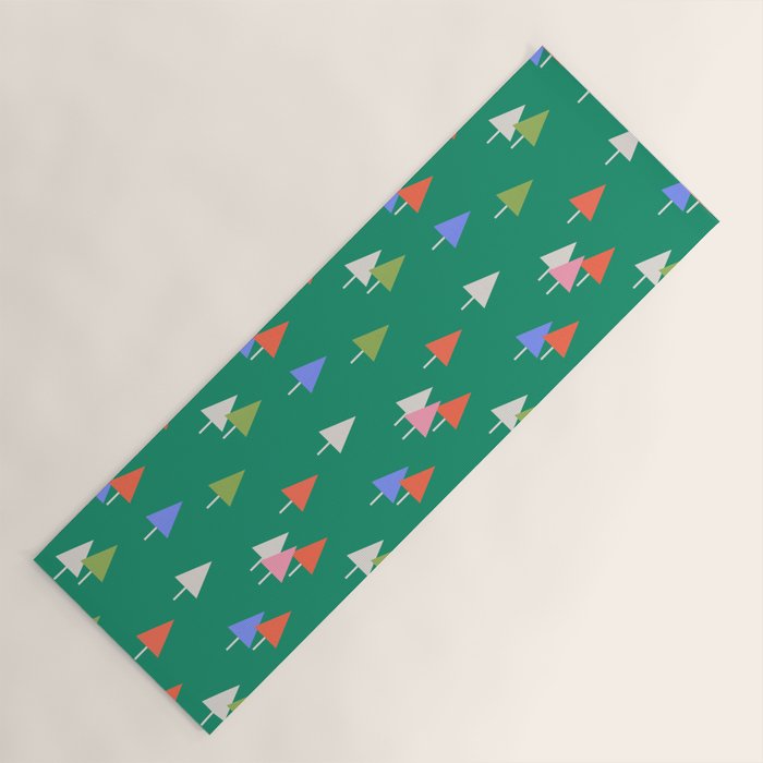 Minimalist Festive Trees on Green - Modern Holiday Pattern Yoga Mat Gallery Image 1