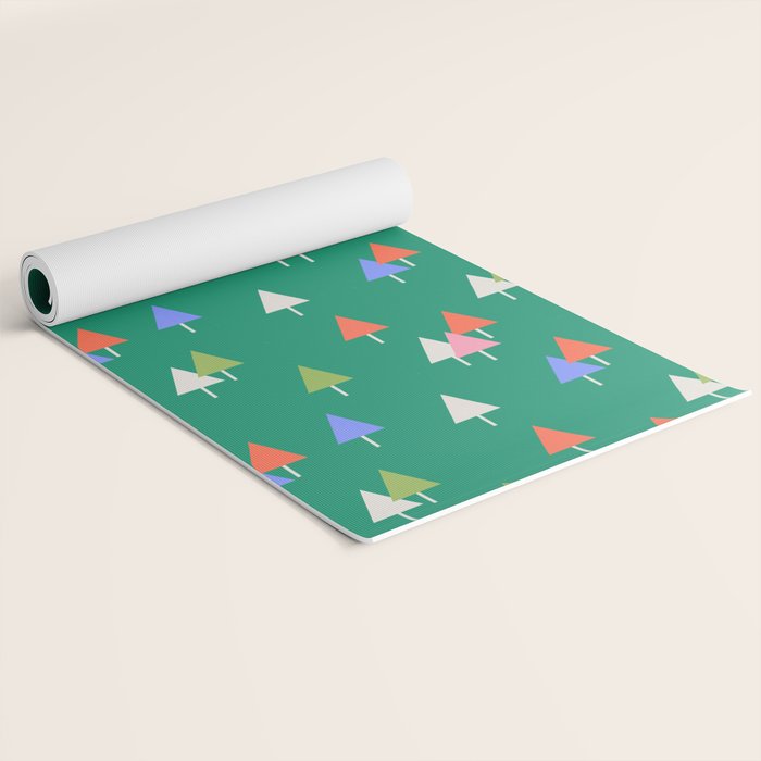 Minimalist Festive Trees on Green - Modern Holiday Pattern Yoga Mat Gallery Image 2