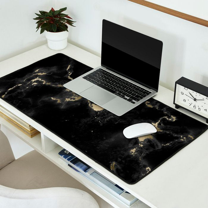 Modern abstract black gold trendy marble Desk Mat Gallery Image 2