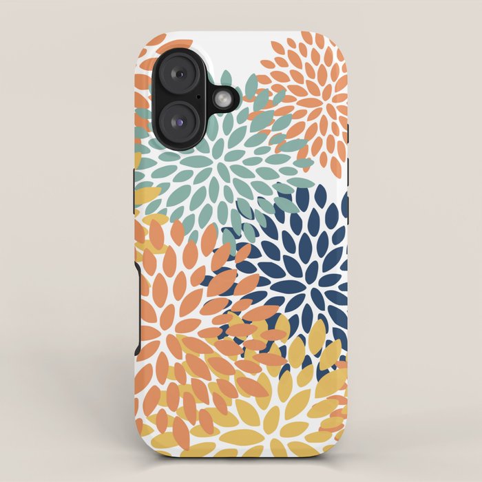 Floral Blooms, Orange, Yellow, Teal, Navy iPhone Case Gallery Image 1