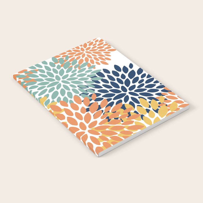 Floral Blooms, Orange, Yellow, Teal, Navy Notebook Gallery Image 2