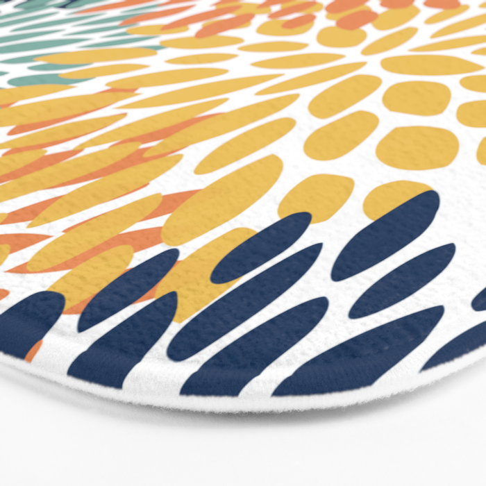 Floral Blooms, Orange, Yellow, Teal, Navy Bath Mat Gallery Image 3