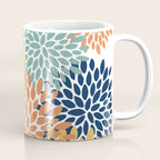 Floral Blooms, Orange, Yellow, Teal, Navy Coffee Mug Gallery Image 1
