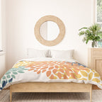 Floral Blooms, Orange, Yellow, Teal, Navy Duvet Cover Gallery Image 3