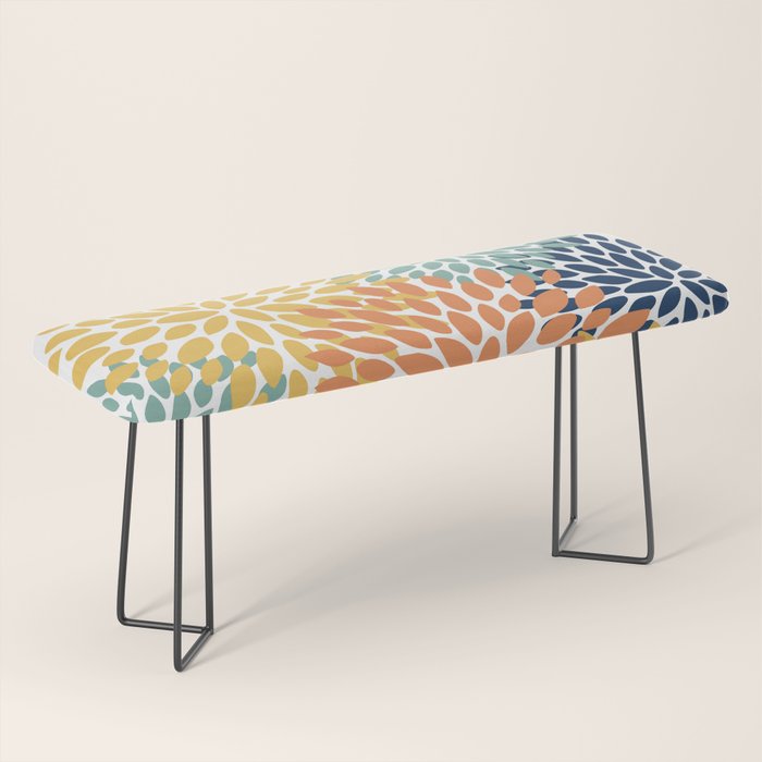 Floral Blooms, Orange, Yellow, Teal, Navy Bench Gallery Image 1