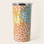 Floral Blooms, Orange, Yellow, Teal, Navy Travel Mug Gallery Image 1