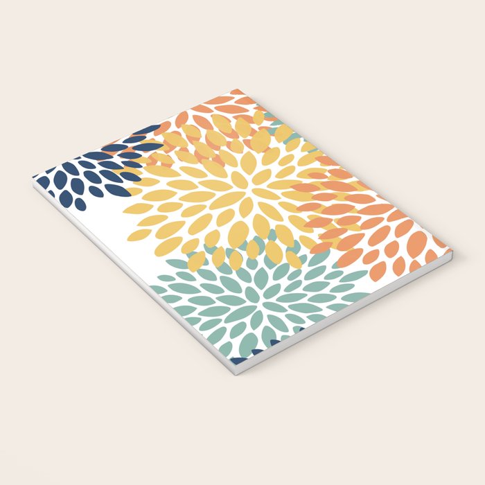 Floral Blooms, Orange, Yellow, Teal, Navy Notebook Gallery Image 3